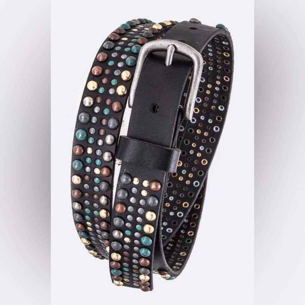 Unisex Genuine Leather Concho Western Statement Belt